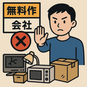 無料回収をうたっている悪徳業者にNGマークをつきつけている男性