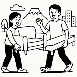 いらないソファとベッドを友達に譲って喜ばれている様子